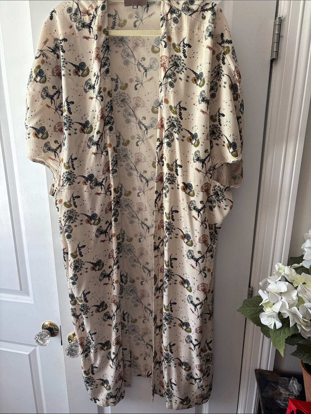 Anthropologie Bel Kazan Cream Floral Kimono with Multicolor Botanical Print